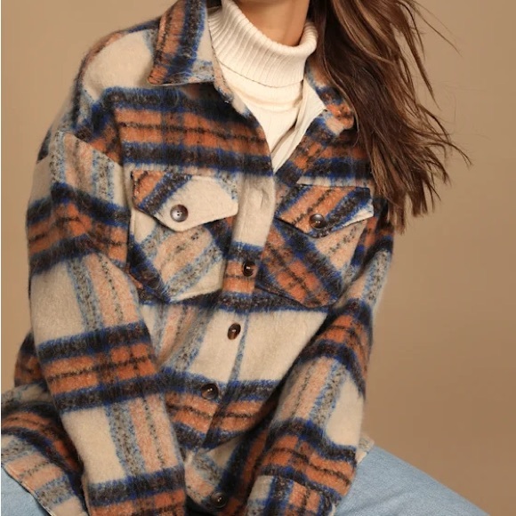 Missguided + Jackets & Blazers - Missguided Plus Plaid Shacket Jacket - Cream, Blue & Brown